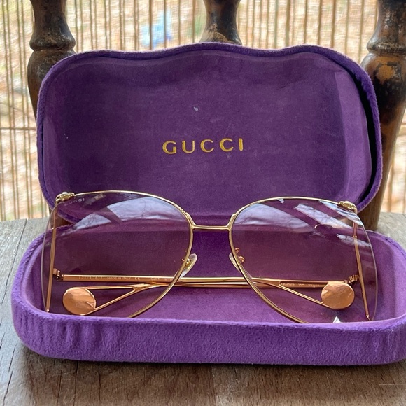 🌟 Gucci GG0252S 005 Butterfly Sunglasses - Gold Metal Frame with Pink Lenses 🌟 - Picture 11 of 11